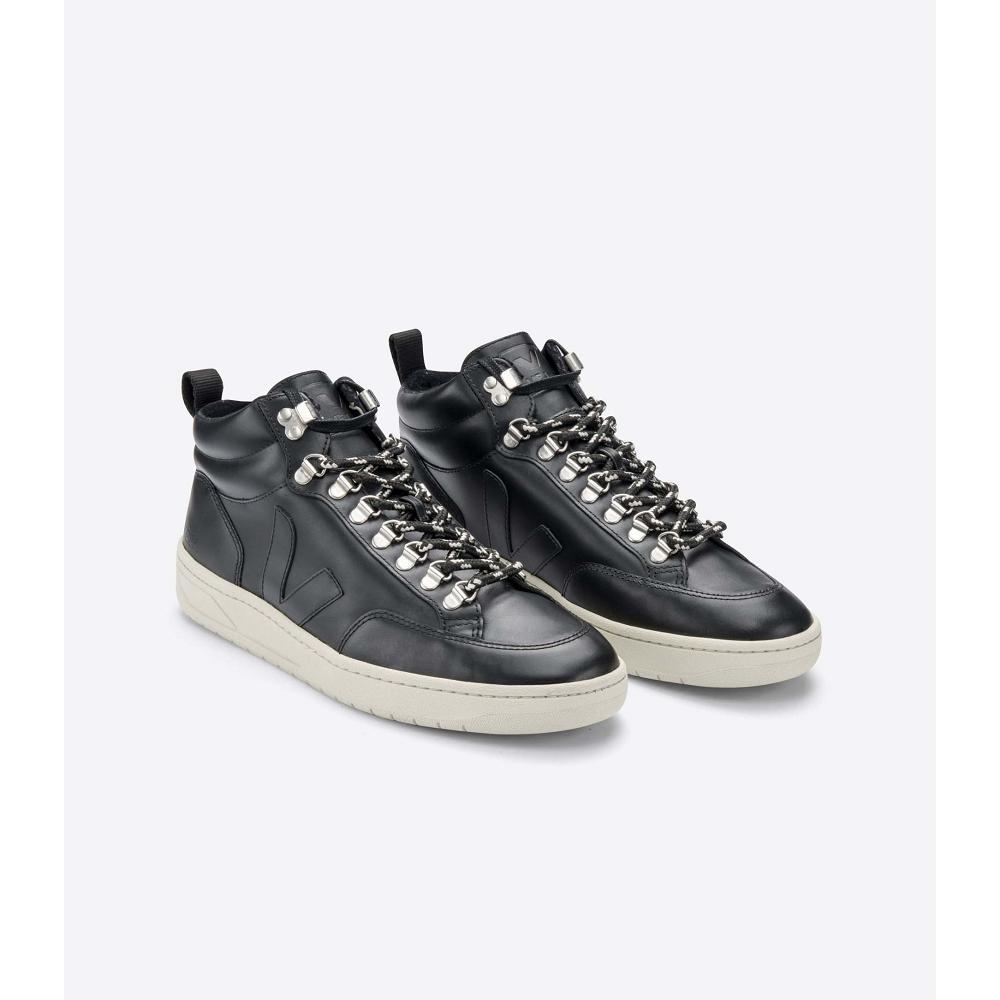 Women's Veja RORAIMA LEATHER High Tops Black/White | ZA 355CTV